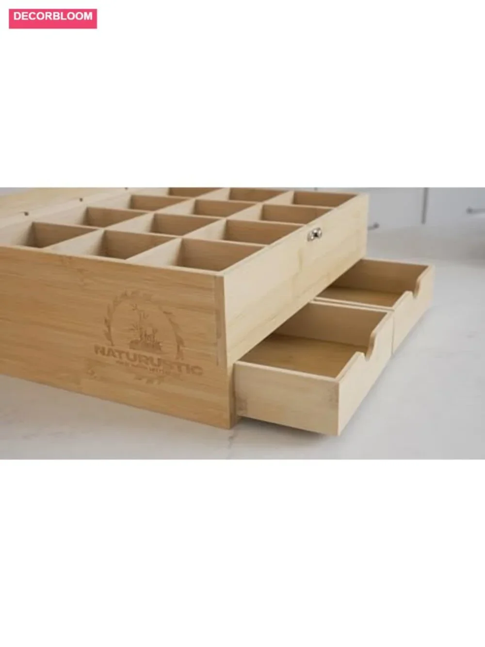 2-Drawer Bamboo Tea Bag Organizer with Acrylic Window, 12 Compartments, Latch